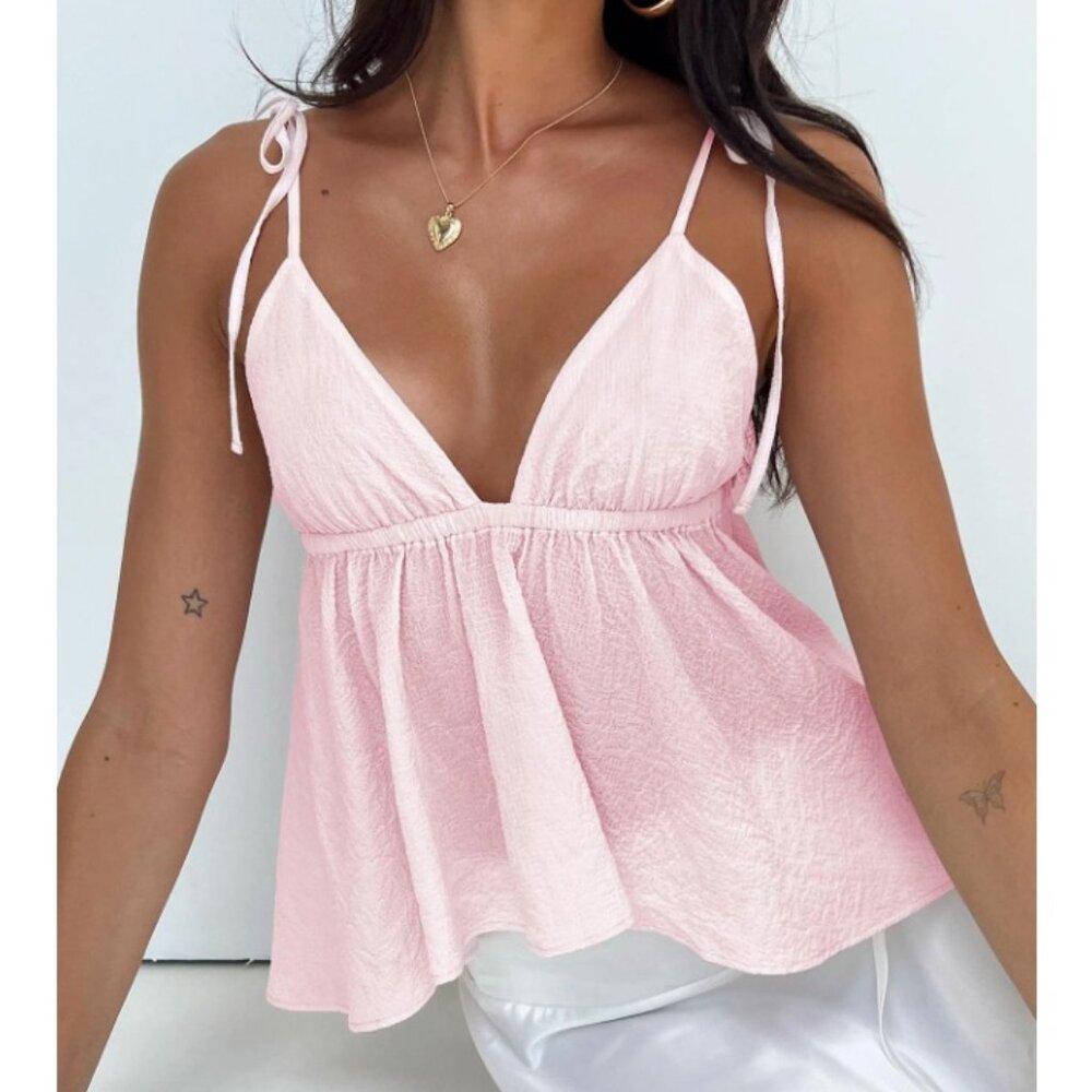 NWT - Princess Polly Women's Hearts Flutter Top, Pink - Size 4